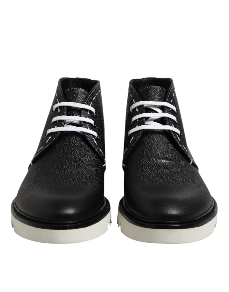 Black White Leather Ankle Boots Shoes Dolce & Gabbana