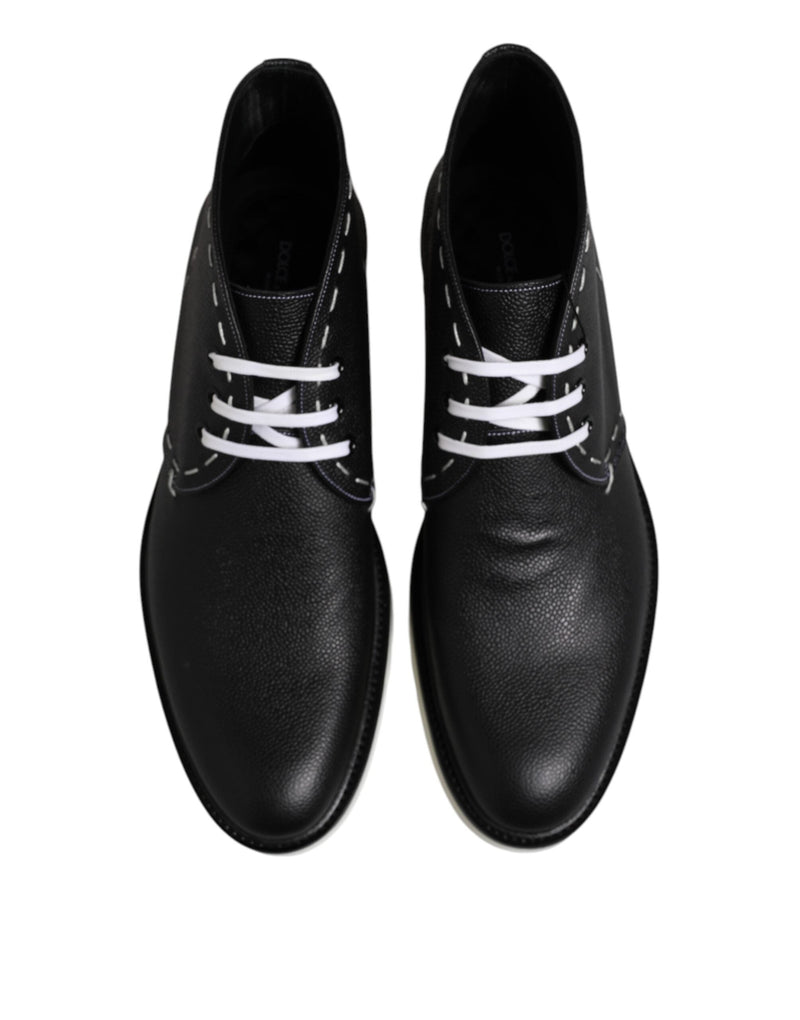 Black White Leather Ankle Boots Shoes Dolce & Gabbana