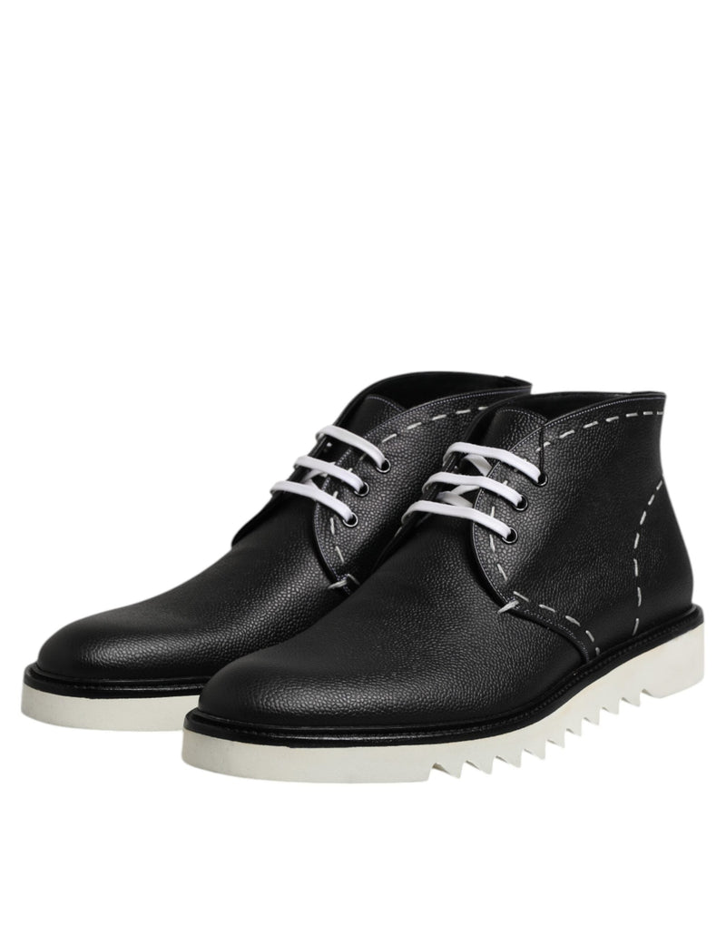 Black White Leather Ankle Boots Shoes Dolce & Gabbana