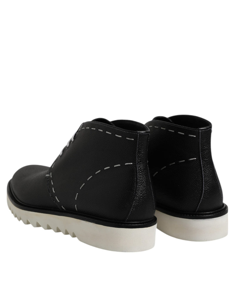 Black White Leather Ankle Boots Shoes Dolce & Gabbana