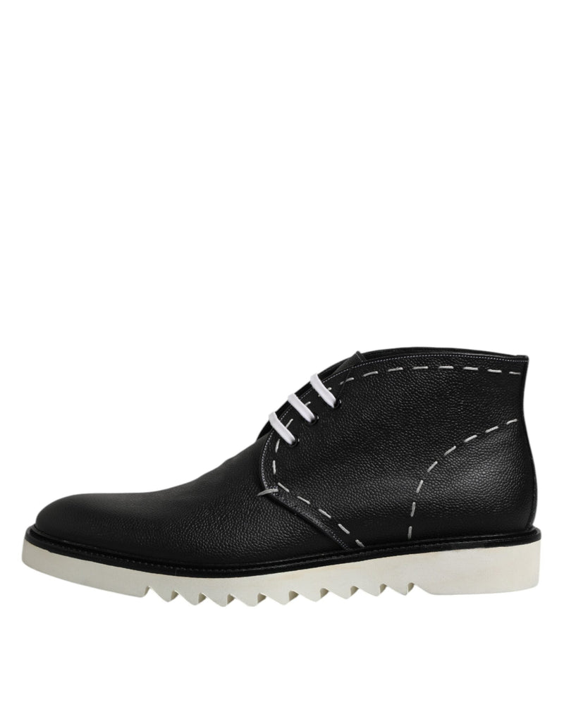 Black White Leather Ankle Boots Shoes Dolce & Gabbana