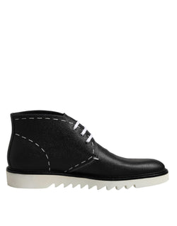 Black White Leather Ankle Boots Shoes Dolce & Gabbana