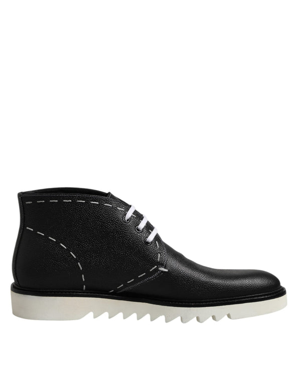 Black White Leather Ankle Boots Shoes Dolce & Gabbana