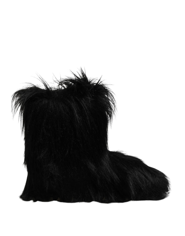 Black Faux Fur Mid Calf Boots Shoes Dolce & Gabbana