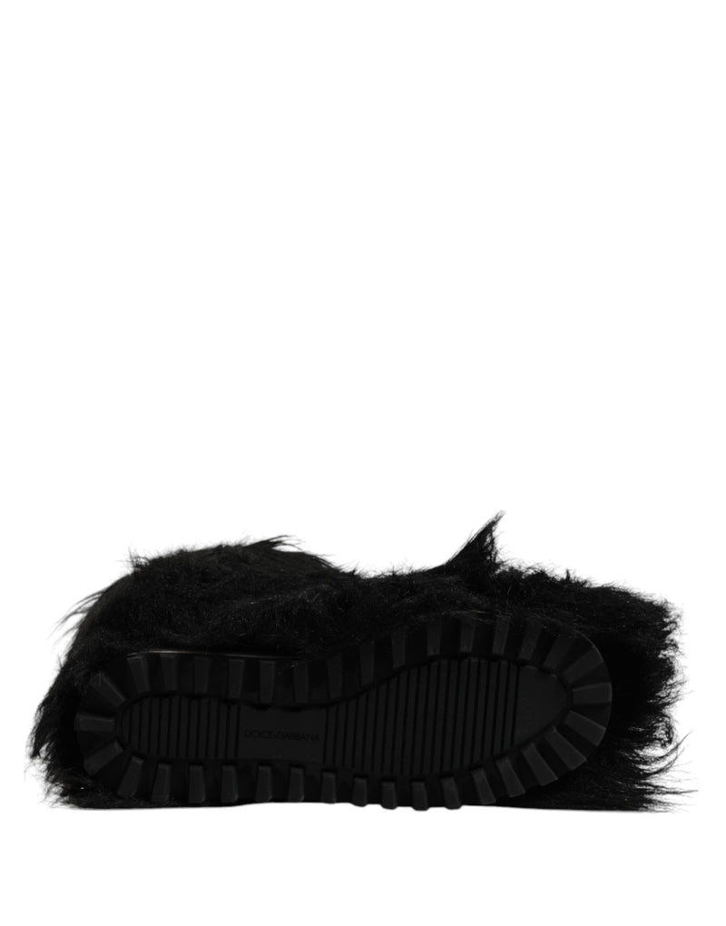 Black Faux Fur Mid Calf Boots Shoes Dolce & Gabbana