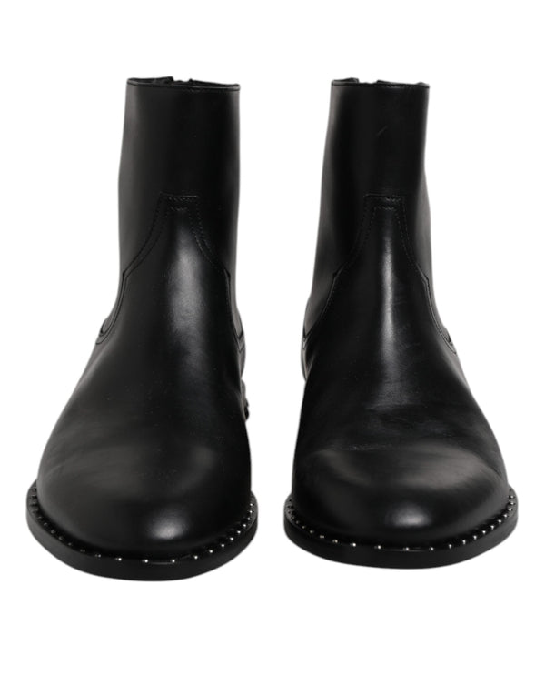 Black Leather Logo Ankle Boots Studded Shoes Dolce & Gabbana