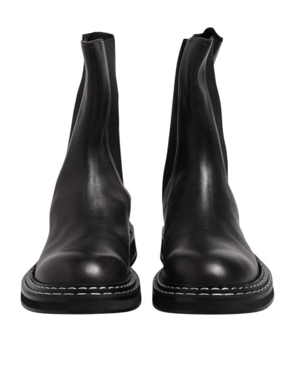 Black Leather Mid Calf Boots Flats Shoes Dolce & Gabbana