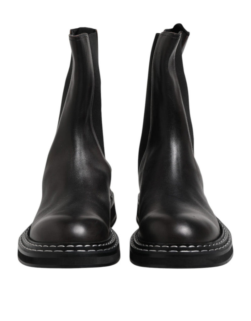 Black Leather Mid Calf Boots Flats Shoes Dolce & Gabbana