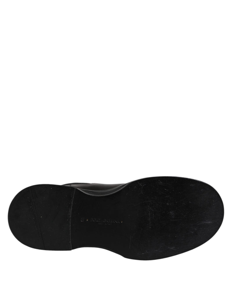Black Leather Mid Calf Boots Flats Shoes Dolce & Gabbana