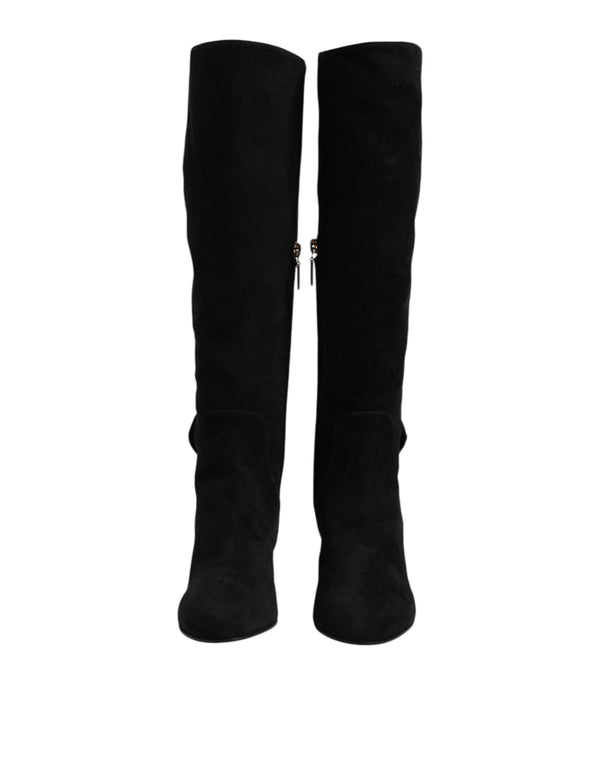 Black Suede Leather Knee High Boots Shoes Dolce & Gabbana