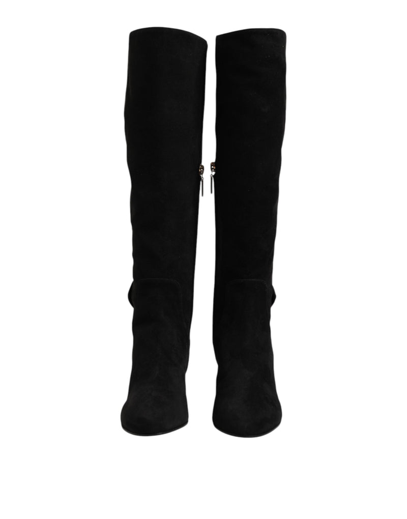 Black Suede Leather Knee High Boots Shoes Dolce & Gabbana