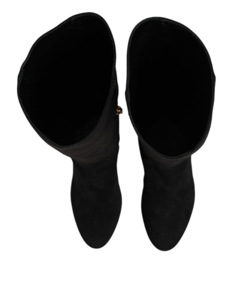 Black Suede Leather Knee High Boots Shoes Dolce & Gabbana