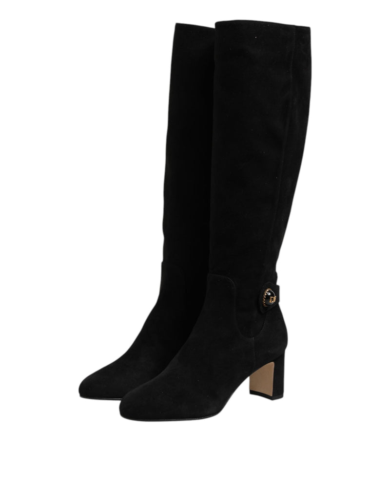 Black Suede Leather Knee High Boots Shoes Dolce & Gabbana