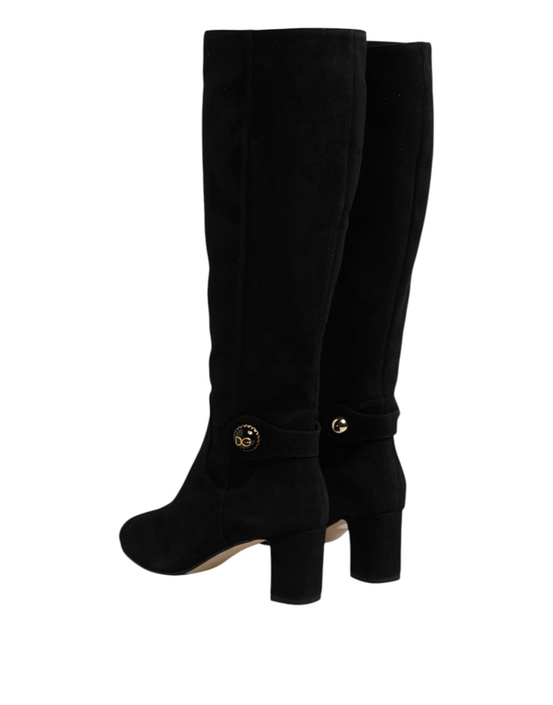 Black Suede Leather Knee High Boots Shoes Dolce & Gabbana
