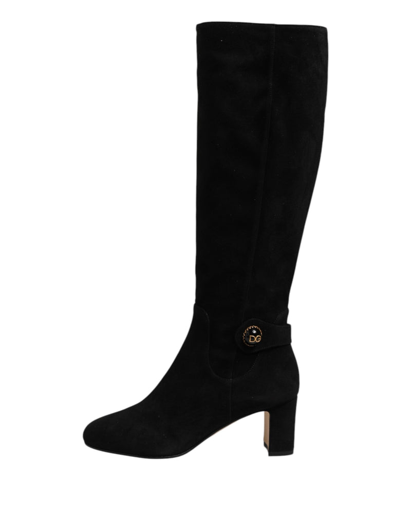 Black Suede Leather Knee High Boots Shoes Dolce & Gabbana
