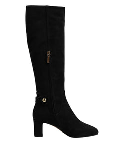 Black Suede Leather Knee High Boots Shoes Dolce & Gabbana