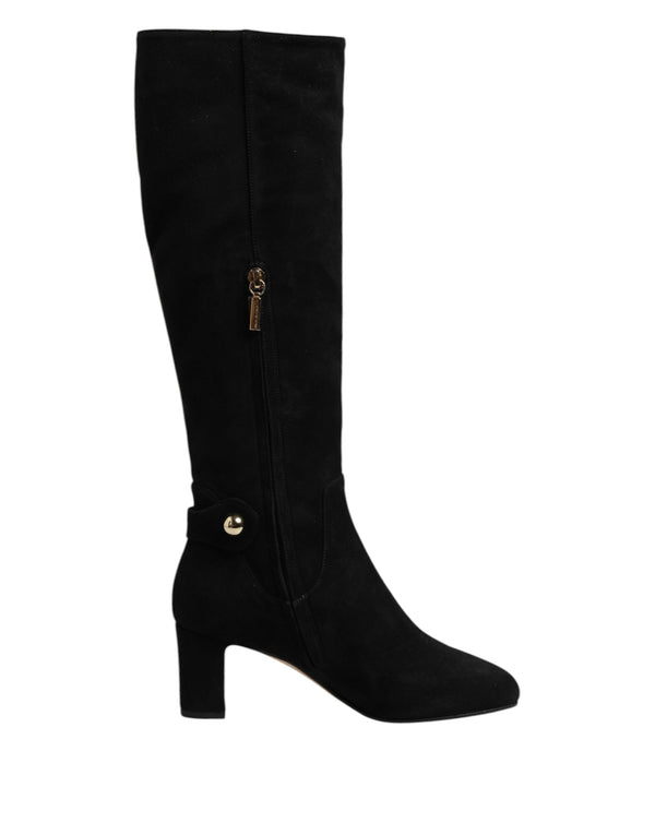 Black Suede Leather Knee High Boots Shoes Dolce & Gabbana