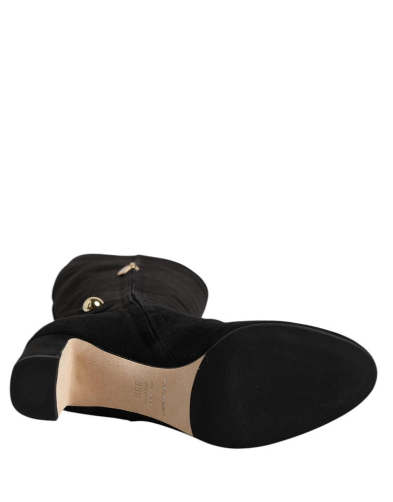 Black Suede Leather Knee High Boots Shoes Dolce & Gabbana