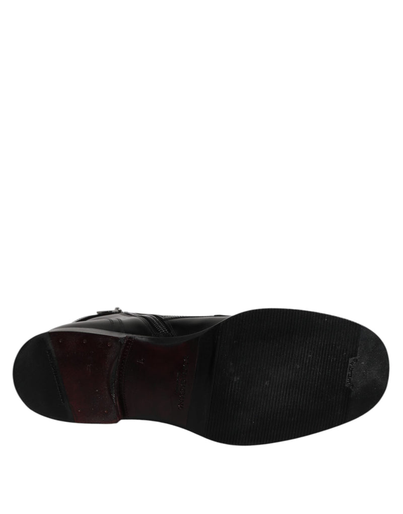 Black Leather Mid Calf Boots Lace Up Shoes Dolce & Gabbana