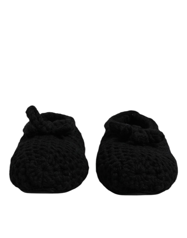 Black Wool Slip On Flats Ballerina Shoes Dolce & Gabbana