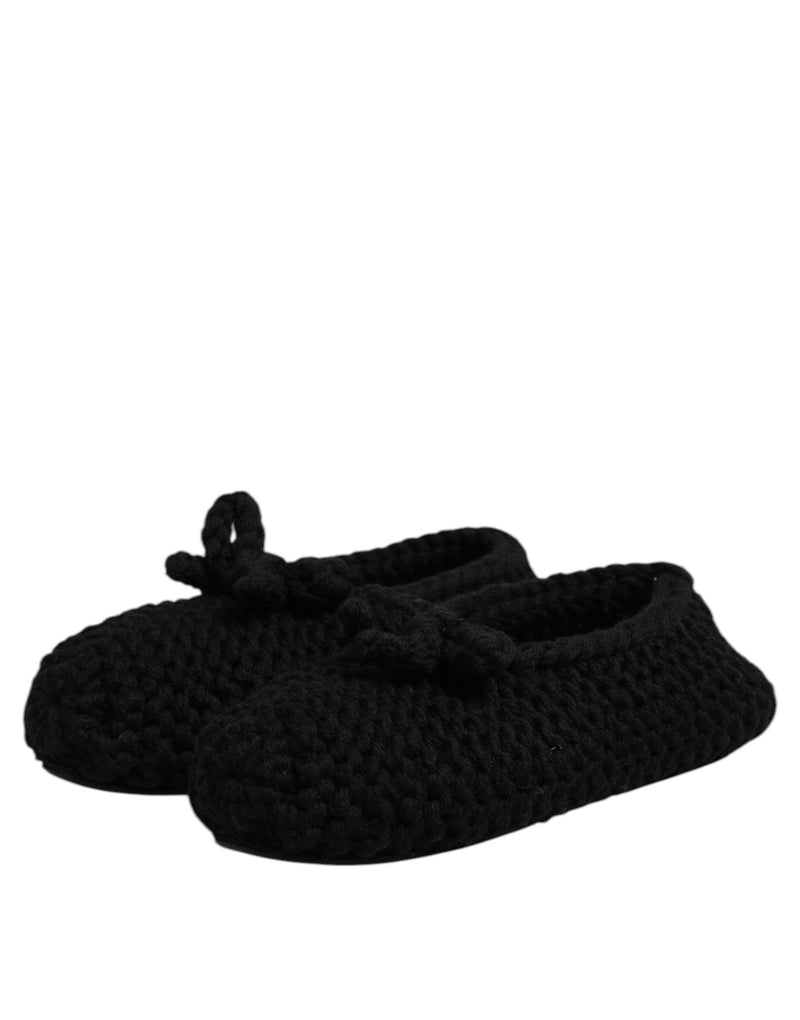 Black Wool Slip On Flats Ballerina Shoes Dolce & Gabbana