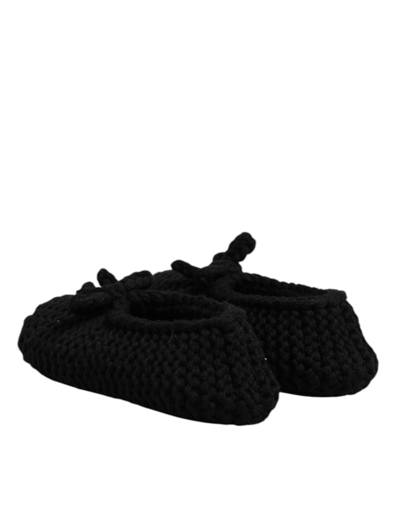 Black Wool Slip On Flats Ballerina Shoes Dolce & Gabbana