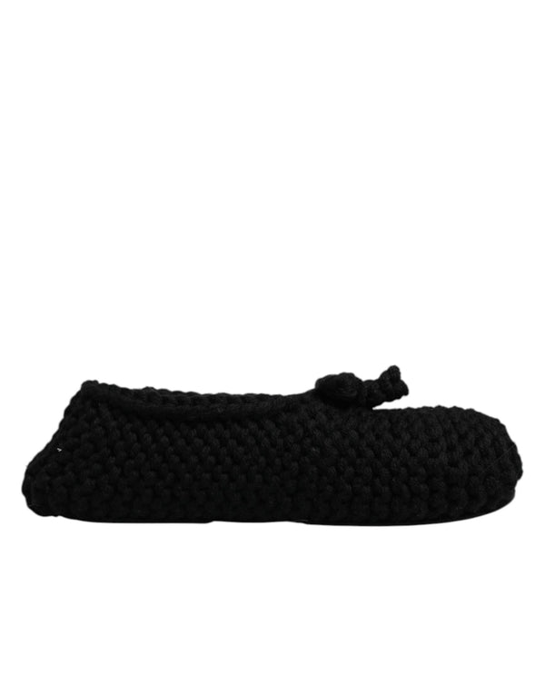 Black Wool Slip On Flats Ballerina Shoes Dolce & Gabbana
