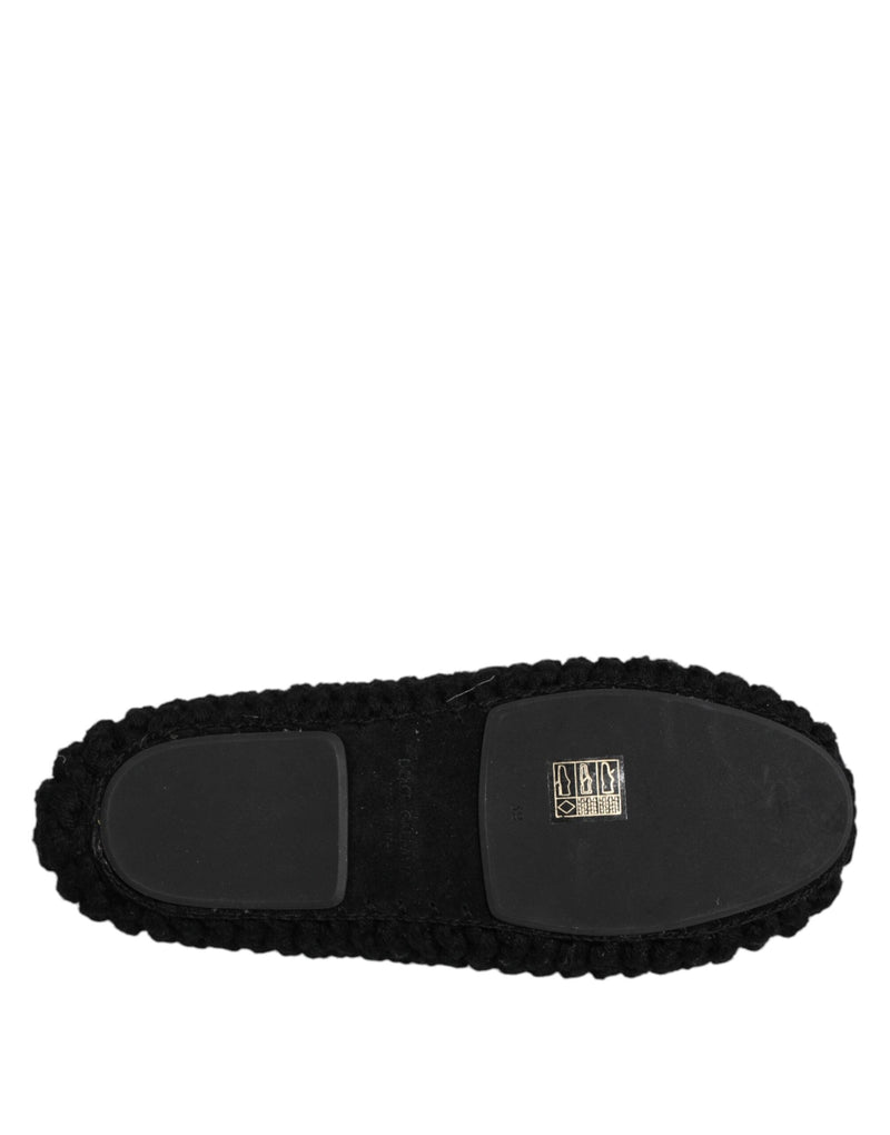 Black Wool Slip On Flats Ballerina Shoes Dolce & Gabbana