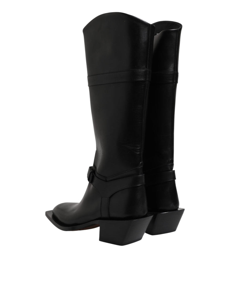 Black Leather High Boots Flats Shoes Dolce & Gabbana