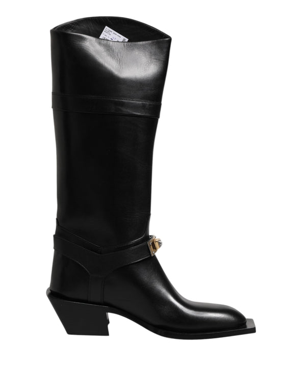 Black Leather High Boots Flats Shoes Dolce & Gabbana