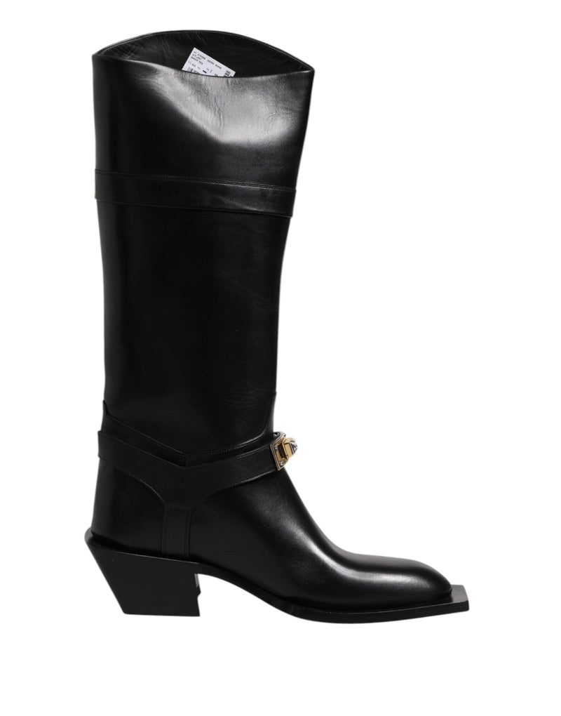 Black Leather High Boots Flats Shoes Dolce & Gabbana