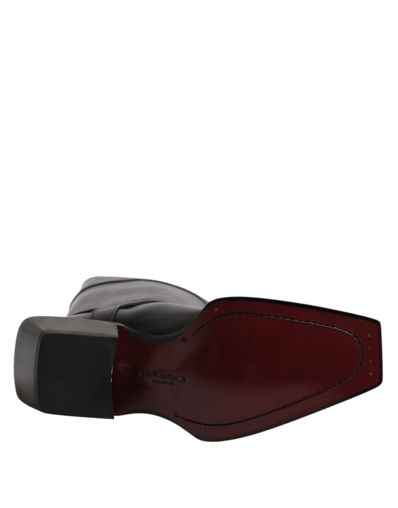 Black Leather High Boots Flats Shoes Dolce & Gabbana