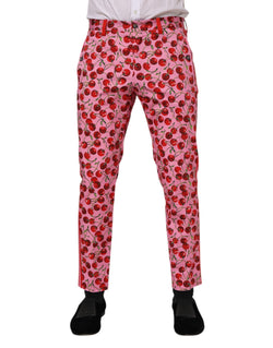 Pink Cherry Print Cotton Dress Pants Dolce & Gabbana