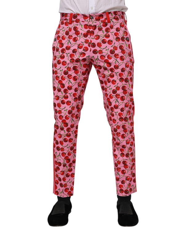 Pink Cherry Print Cotton Dress Pants Dolce & Gabbana