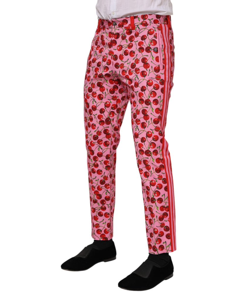 Pink Cherry Print Cotton Dress Pants Dolce & Gabbana