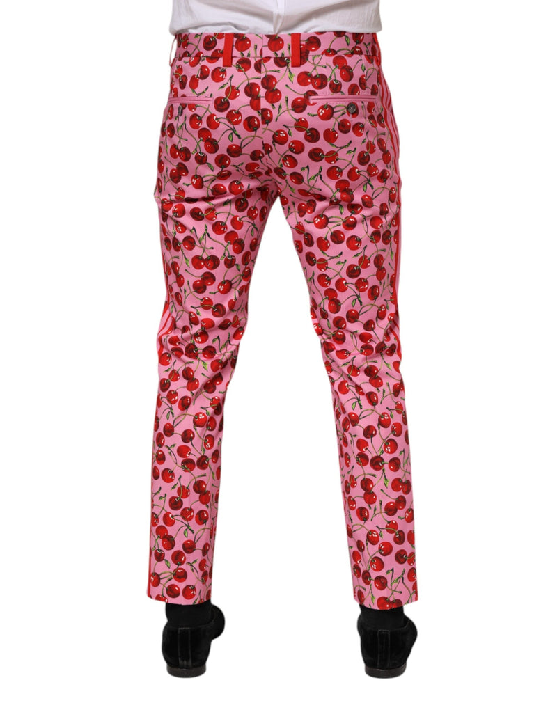 Pink Cherry Print Cotton Dress Pants Dolce & Gabbana