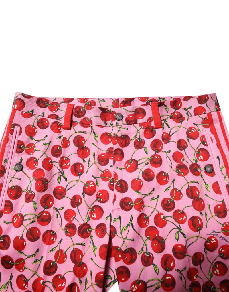 Pink Cherry Print Cotton Dress Pants Dolce & Gabbana