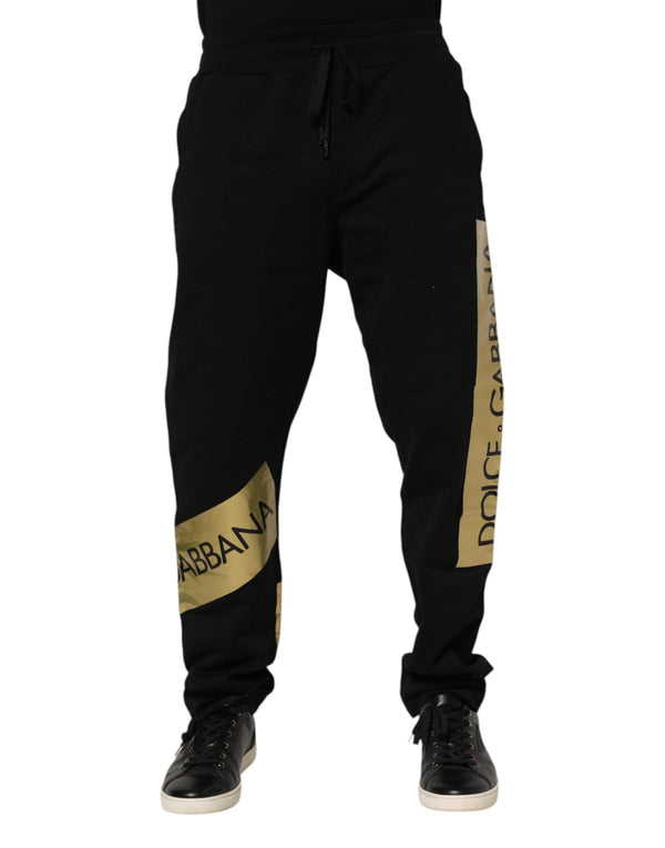 Black Cotton Logo Tape Men Jogger Pants Dolce & Gabbana