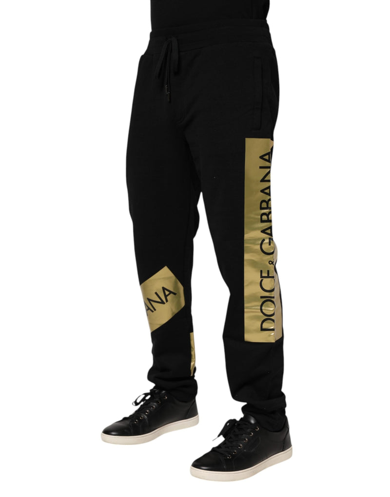 Black Cotton Logo Tape Men Jogger Pants Dolce & Gabbana