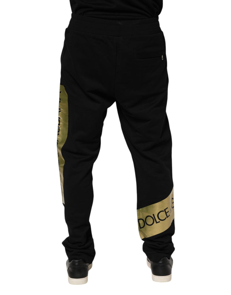 Black Cotton Logo Tape Men Jogger Pants Dolce & Gabbana