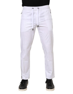 White Cotton Stretch Logo Men Jogger Pants Dolce & Gabbana