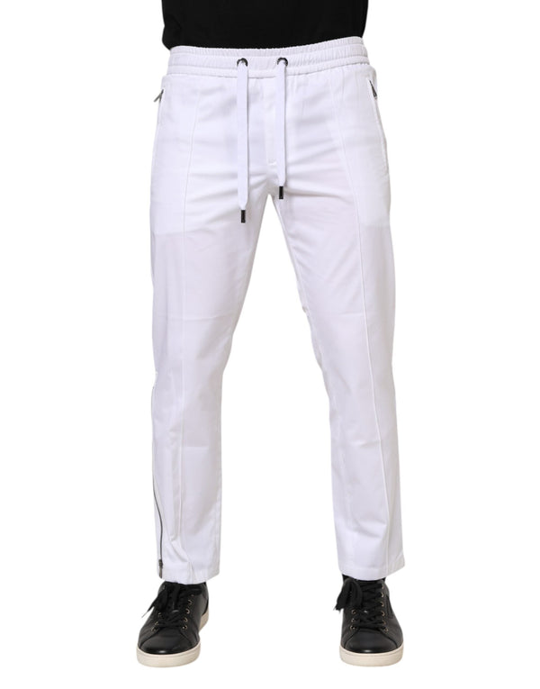 White Cotton Stretch Logo Men Jogger Pants Dolce & Gabbana
