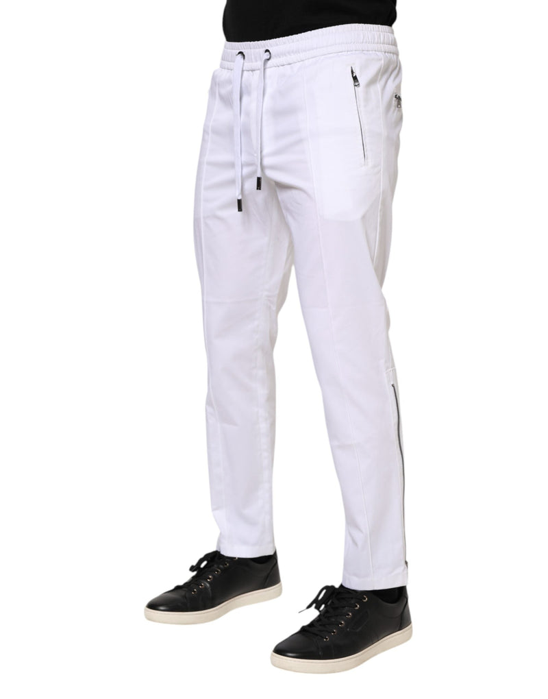 White Cotton Stretch Logo Men Jogger Pants Dolce & Gabbana