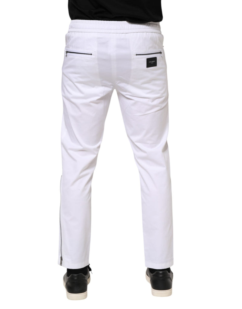 White Cotton Stretch Logo Men Jogger Pants Dolce & Gabbana