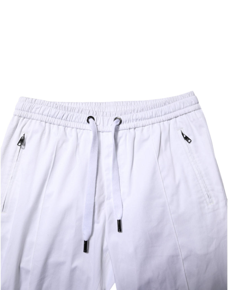 White Cotton Stretch Logo Men Jogger Pants Dolce & Gabbana
