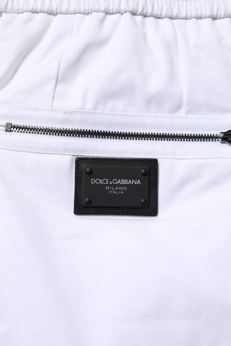 White Cotton Stretch Logo Men Jogger Pants Dolce & Gabbana