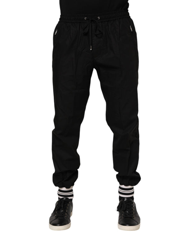 Black Cotton Logo Tape Men Jogger Pants Dolce & Gabbana