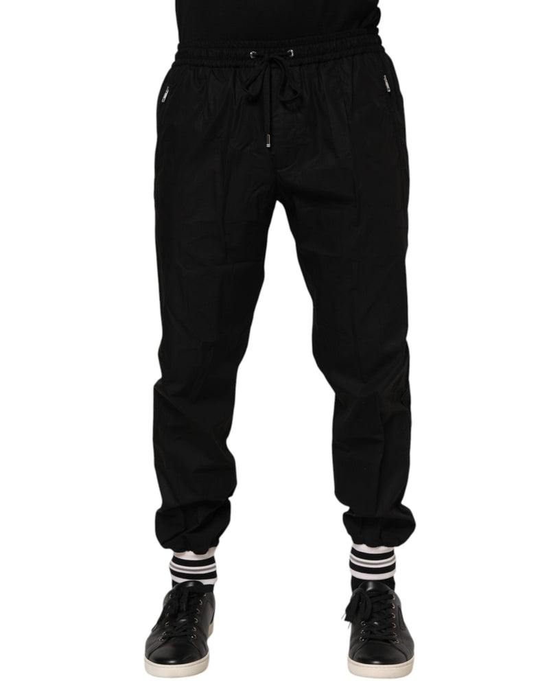 Black Cotton Logo Tape Men Jogger Pants Dolce & Gabbana