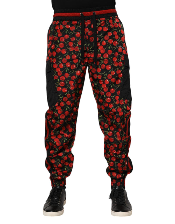 Black Red Cherry Print Men Sweatpants Pants Dolce & Gabbana