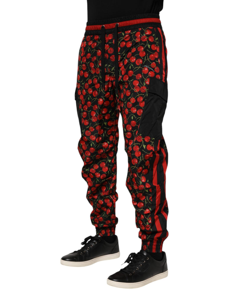 Black Red Cherry Print Men Sweatpants Pants Dolce & Gabbana
